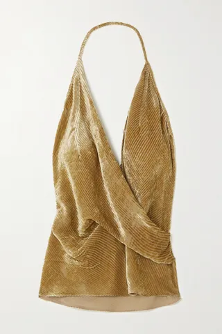 Petar Petrov - Toma Silk-trimmed Draped Devoré-velvet Halterneck Top - Gold