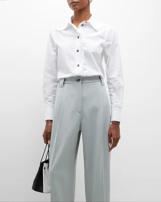 Button-Front Ruffle Trim Top