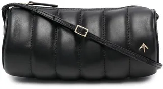 Cylinder padded logo-plaque shoulder bag