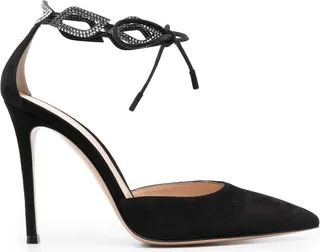 Rhinestone-Embellished Suede Pumps