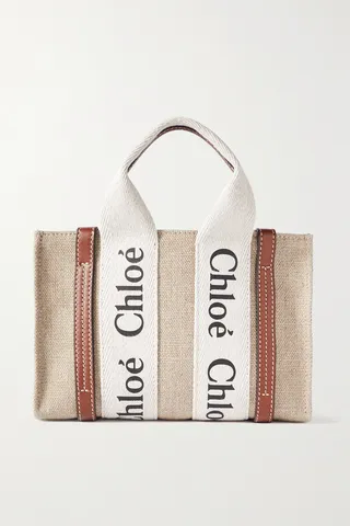 Chloé - + Net Sustain Woody Mini Leather-trimmed Linen Tote - Brown