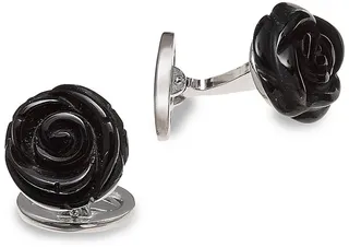 Black Onyx & Sterling Silver Carved Rose Cufflinks
