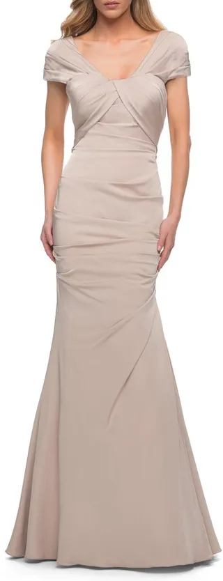 Pleated Jersey Trumpet Gown