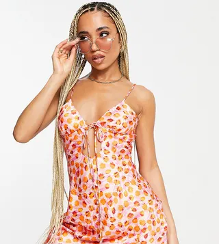 ASYOU plunge cut-out cami mini dress in abstract floral print