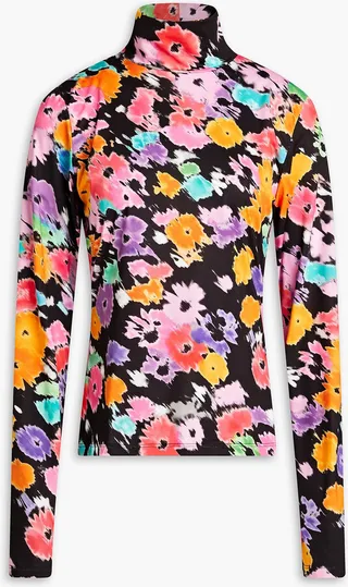 Floral-print jersey turtleneck top