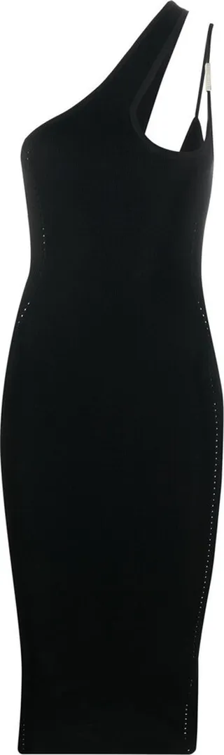 Perforated-Detail One Shoulder Dress