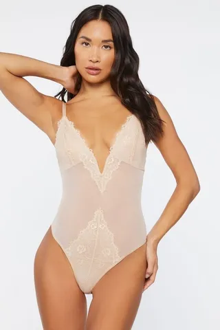 Mesh Lace-Trim Bodysuit