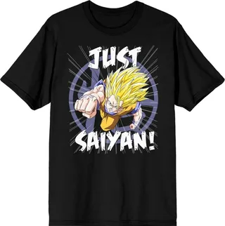 Dbz Just Saiyan Super Vintage Men’s Black Crew Neck Tee - XXL