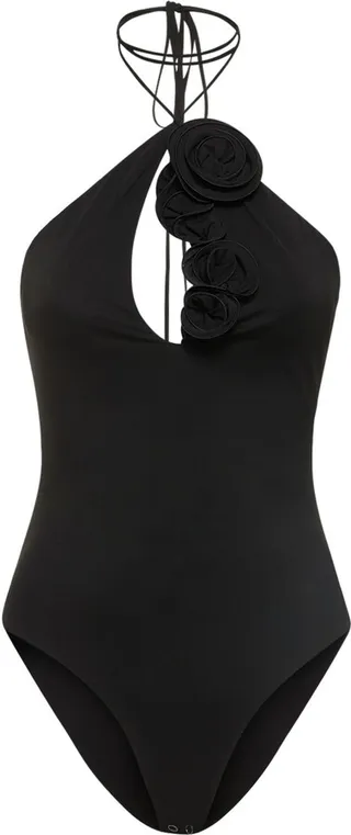 Halter neck cutout jersey bodysuit