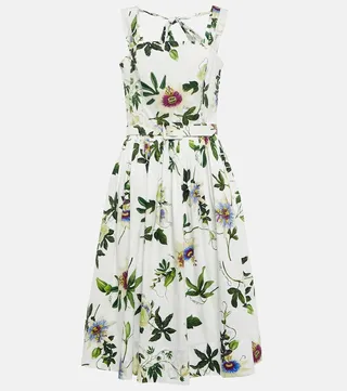 Belted floral midi dress