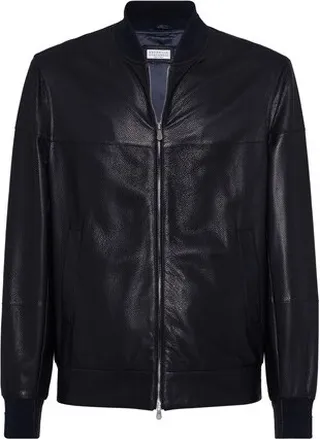Perforated nappa leather bomber jacket
