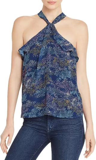 Womens Ruffled Crossover Halter Top