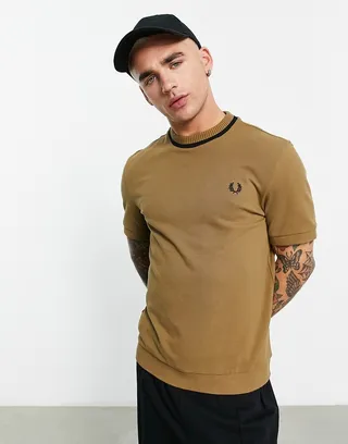 Fred Perry pique t-shirt in tan