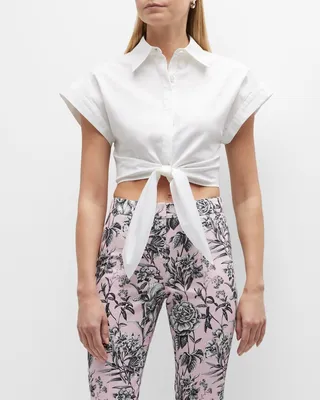 Cotton Poplin Button-Front Shirt with Self-Tie Hem