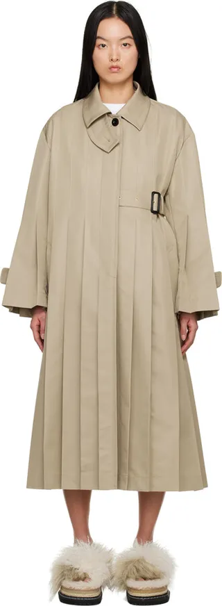 sacai Beige Pleated Trench Coat