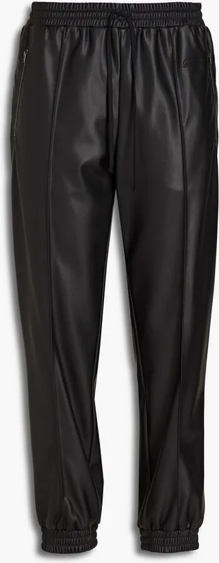 Gathered faux leather track pants