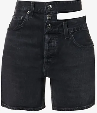 Womens Course (washed Black) Broken Waistband High-rise Organic-denim Shorts