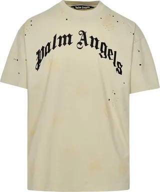 Palm Angels Logo-Printed Distressed T-Shirt