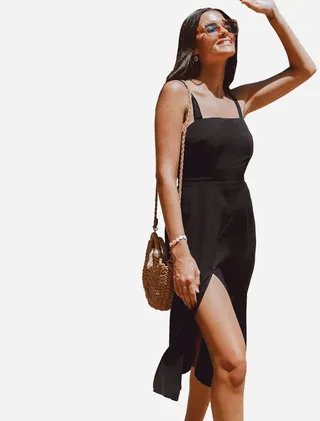 Women's Smocking Sleeveless Shoulder Tie Midi Dress - Cupshe - Black-XL
