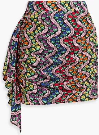 Hannah draped printed crepe mini skirt