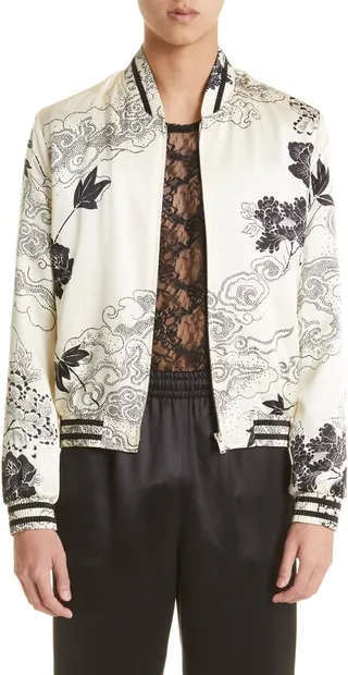 Japanese Print Silk Satin Bomber Jacket