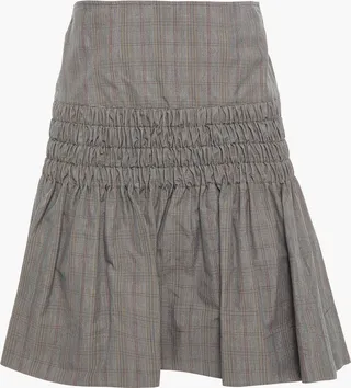 Oliko shirred Prince of Wales checked cotton-blend mini skirt