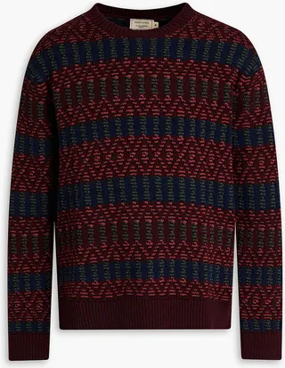 Striped cable-knit wool-blend sweater