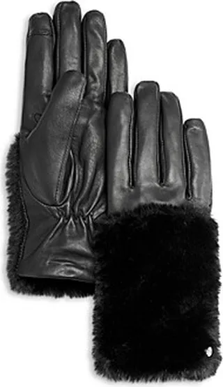 Echo Leather and Faux Fur Trim Gloves