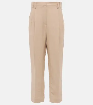 Cropped linen-blend pants