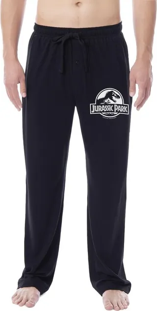 Jurassic Park Mens' Movie Film Park Logo Icon Sleep Pajama Pants (Large) Black
