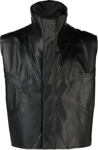 High-Neck Faux Leather Jacket Vest