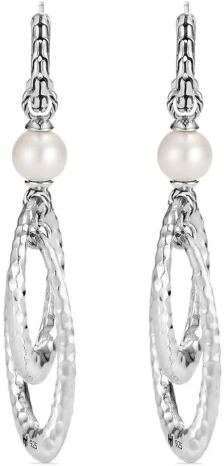 silver Classic Chain interlink pearl drop earrings