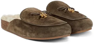 Tory Charm shearling-lined suede slippers