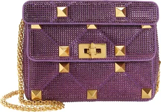 Medium Roman Stud Crystal Embellished Matelassé Leather Shoulder Bag
