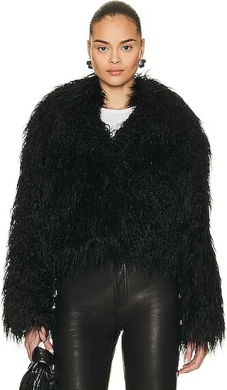 STAND STUDIO Janet Faux Fur Jacket in Black