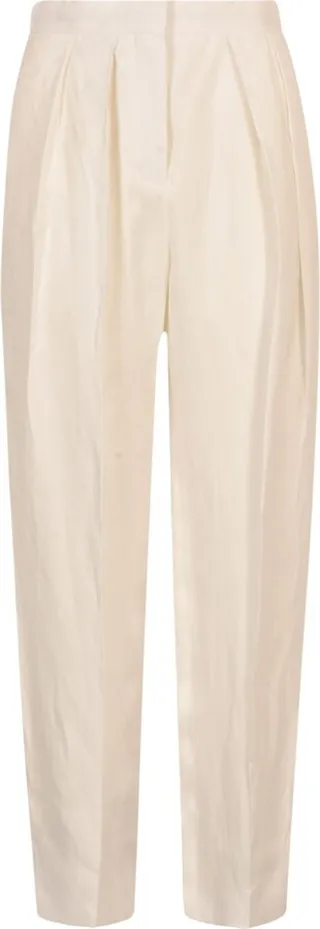 High-waist Pleat Detail Plain Trousers