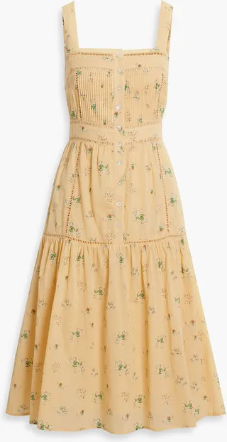 Charmesse pintucked floral-print cotton-gauze midi dress