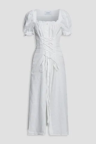Lace-up linen midi dress