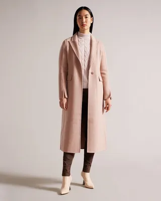 Wool Blend Longline Coat in Dusky Pink