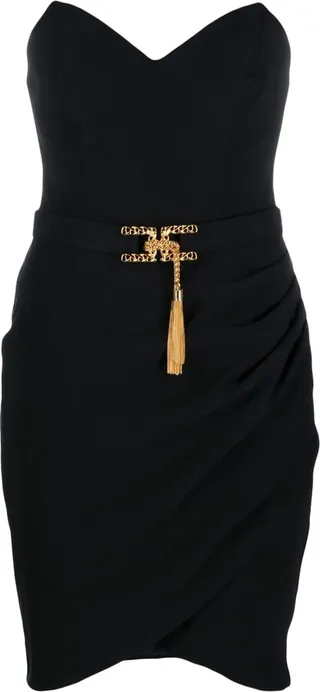 Buckle-Embellished Draped Minidress