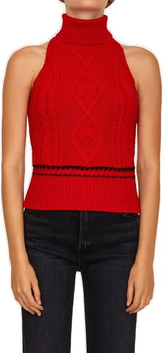 Marine Serre Cable Knit Sleeveless Turtleneck Top