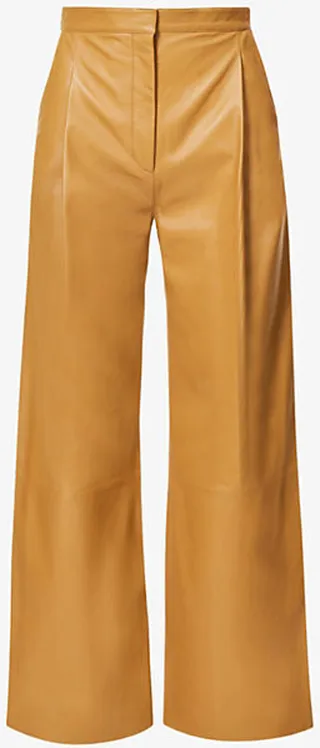 Womens Nutmeg Roma Pleated Wide-leg Mid-rise Leather Trousers