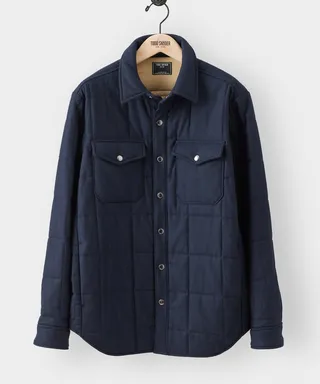Italian Wool Flannel Down Shirt Jacket in Navy