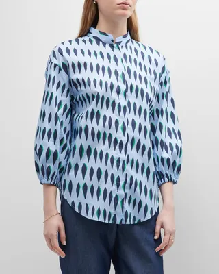 Olive Pattern Mandarin-Collar Poplin Shirt