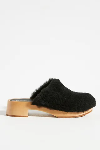 Swedish Hasbeens Fluff Clogs Black