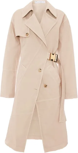 Beige Twisted Buckle Trench Coat