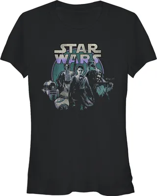 Junior's Star Wars The Force Awakens Rey and Droids T-Shirt - Black - X Large