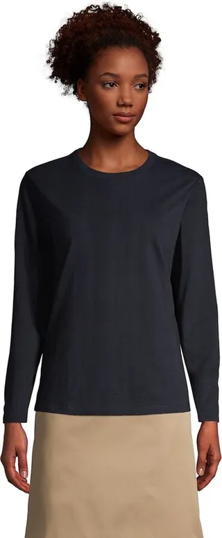 Lands' End School Uniform Women's Long Sleeve Essential T-shirt - Medium - Black