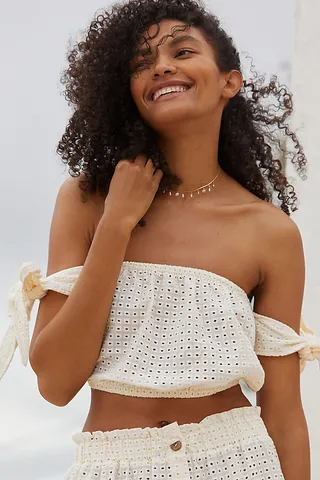 Eberjey Andy Cotton Eyelet Beach Top Beige