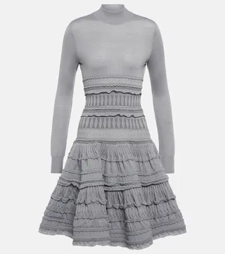 Lace wool-blend dress